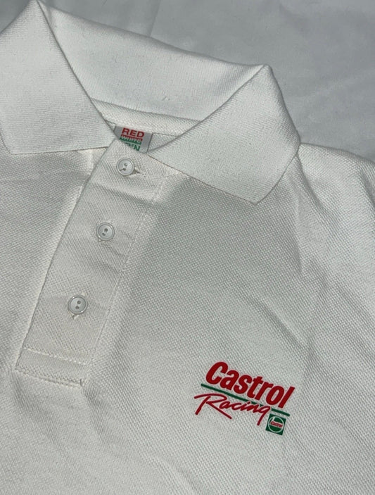 Vintage 80s Polo Castrol Motor Oil Racing White Red T-shirt Size XL Read